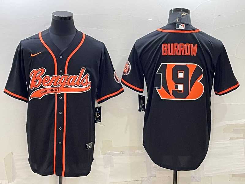 Men%27s Cincinnati Bengals #9 Joe Burrow Black Team Big Logo With Patch Cool Base Stitched Baseball Jersey->chicago bears->NFL Jersey